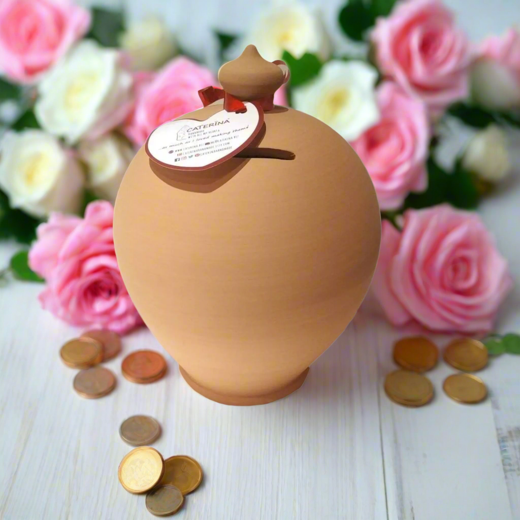 Terracotta coin bank, must break piggy bank, smash to open money box