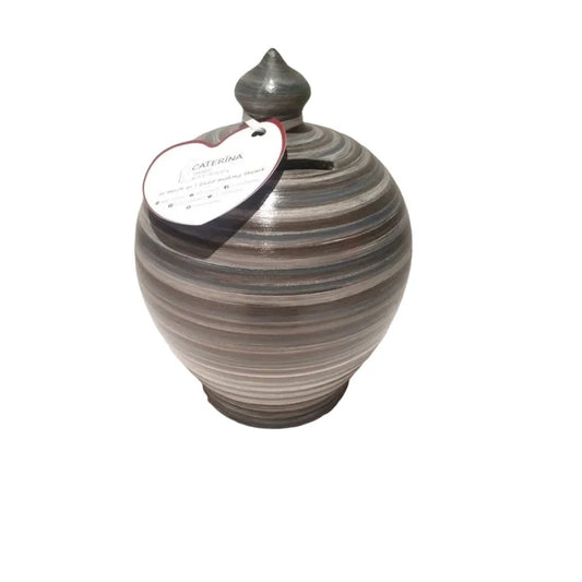 A handmade and hand painted coin bank is an elegant addition to any home decor and a classy and practical gift for all ages!  💰Size: 17 cm = 6.70 inches in height. Circumference: 44 cm = 17.32 inches.  Colors: Brown, Beige and Gray, as in picture.   With hole and stopper plug, or without hole.