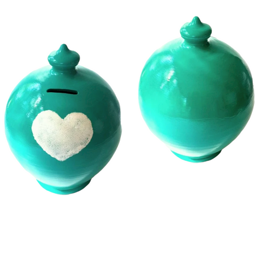 Curvy, gorgeous, precious and one of the most classy and thoughtful gifts for a man or a woman! Handmade and hand painted in my studio in Rome, Italy. Colors: Turquoise with a white heart, as in picture. 💰Size: 15 cm = 5.90 inches in height. Circumference: 40 cm = 15.74 inches. With hole and stopper plug, or without hole.