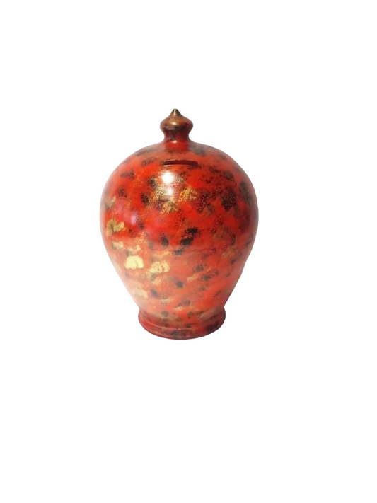 Handmade Italian pottery at its finest. Add character to your home and save money in style! Colors: Red, gold, black.  💰Size: 15 cm = 5.90 inches in height. Circumference: 40 cm = 15.74 inches. With hole and stopper plug, or without hole. This item is entirely handmade and hand-painted with acrylic colors, and is signed by me at the bottom.