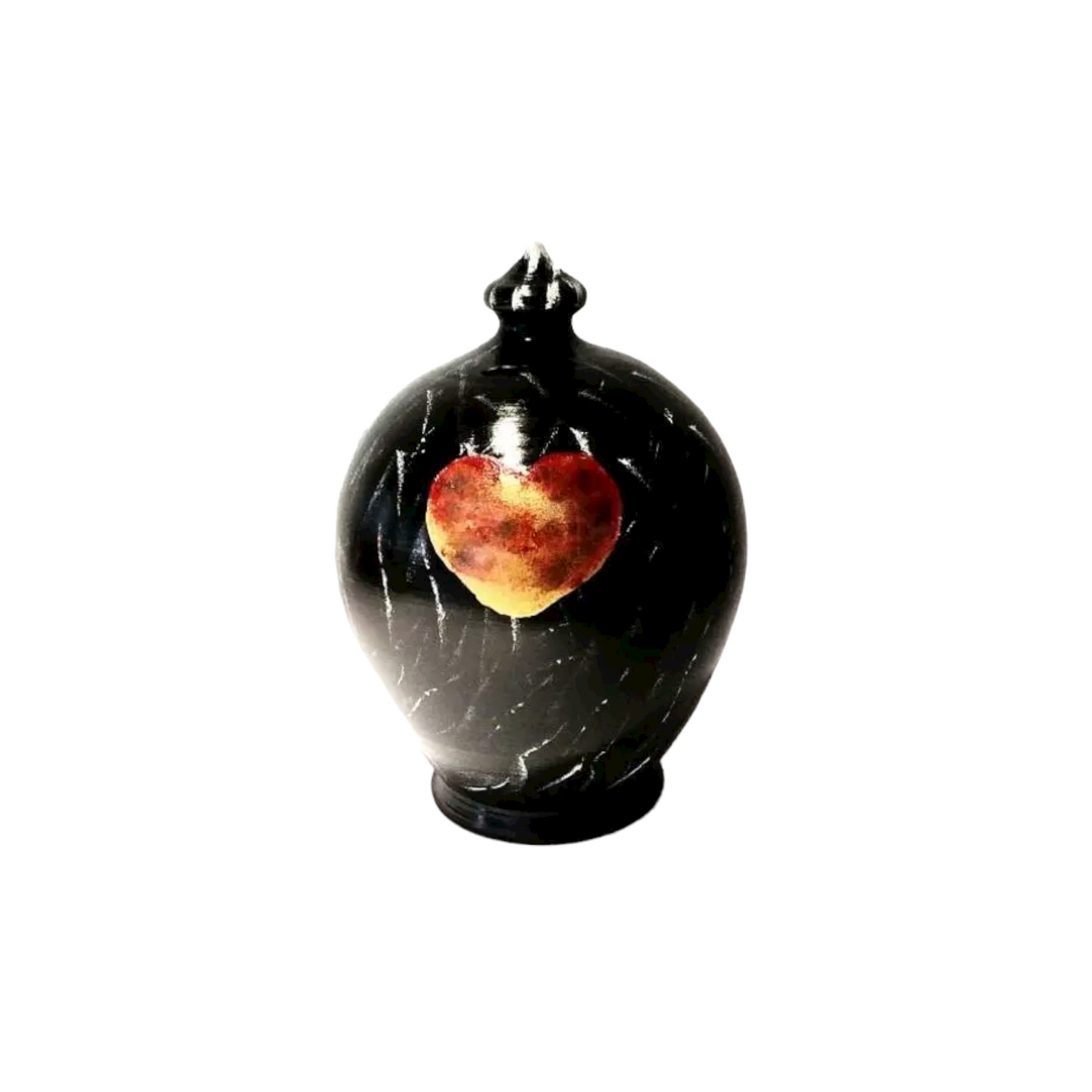 gothic piggy bank, black with shades of white. Red and gold heart in the middle. With or without hole.