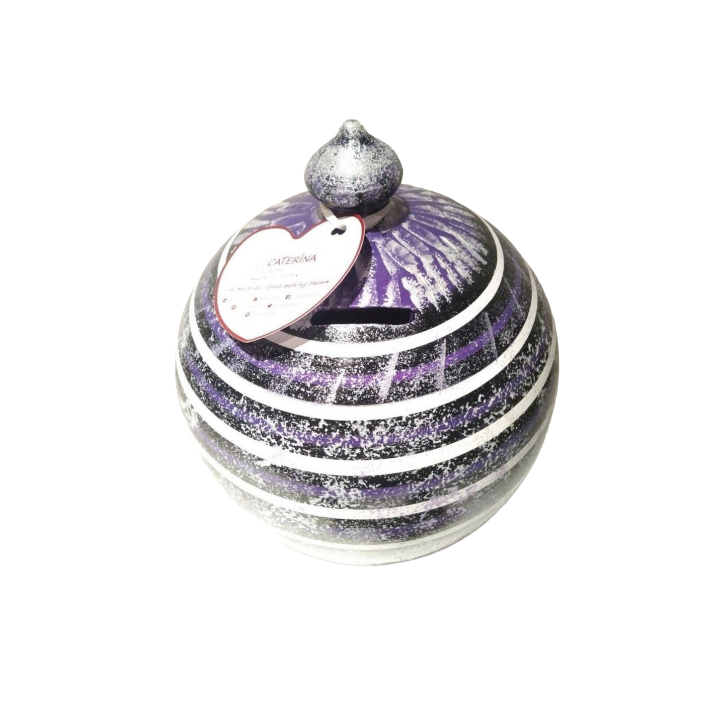 ultramarine violet white and black stripes piggy bank, with or without hole.