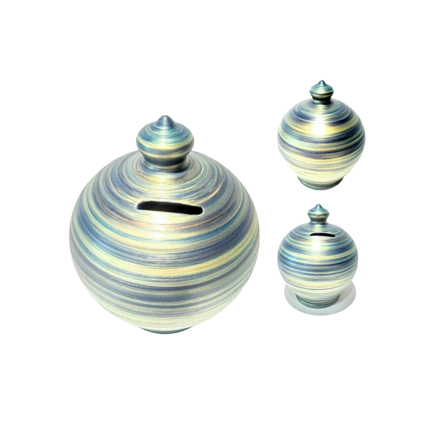 Colors: Navy Blue, Gold and a little bronze. 💰Size: 15 cm = 5.90 inches in height. Circumference: 40 cm = 15.74 inches. With hole and stopper plug, or without hole.