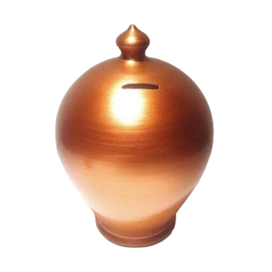 Copper Piggy Bank, Size: Size: 25 cm = 9,8425 Inches.  Color: Metal Copper. With hole and stopper plug, or Without hole.