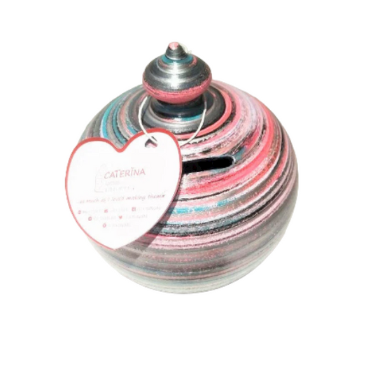 An Extra Large Coin Bank Handmade With Love, Classy and Elegant yet large enough to fit all BIG Money Saving Dreams!  💰Size: 30 cm = 11.81 inches in height. Circumference: 72 cm = 28.3 inches  Colors: Pink, Turquoise, Black, White and a little silver, as in picture.  With hole and stopper plug, or without hole.