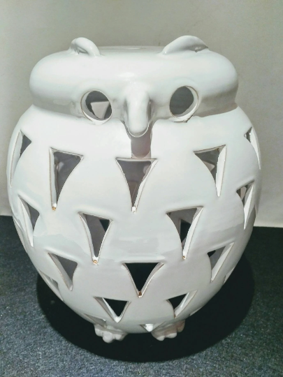 Owl Lamp | White ceramic lamp | hang from ceiling | Owl | White Owl | italian handmade lamp, owl hanging lamp, table lamp, night light