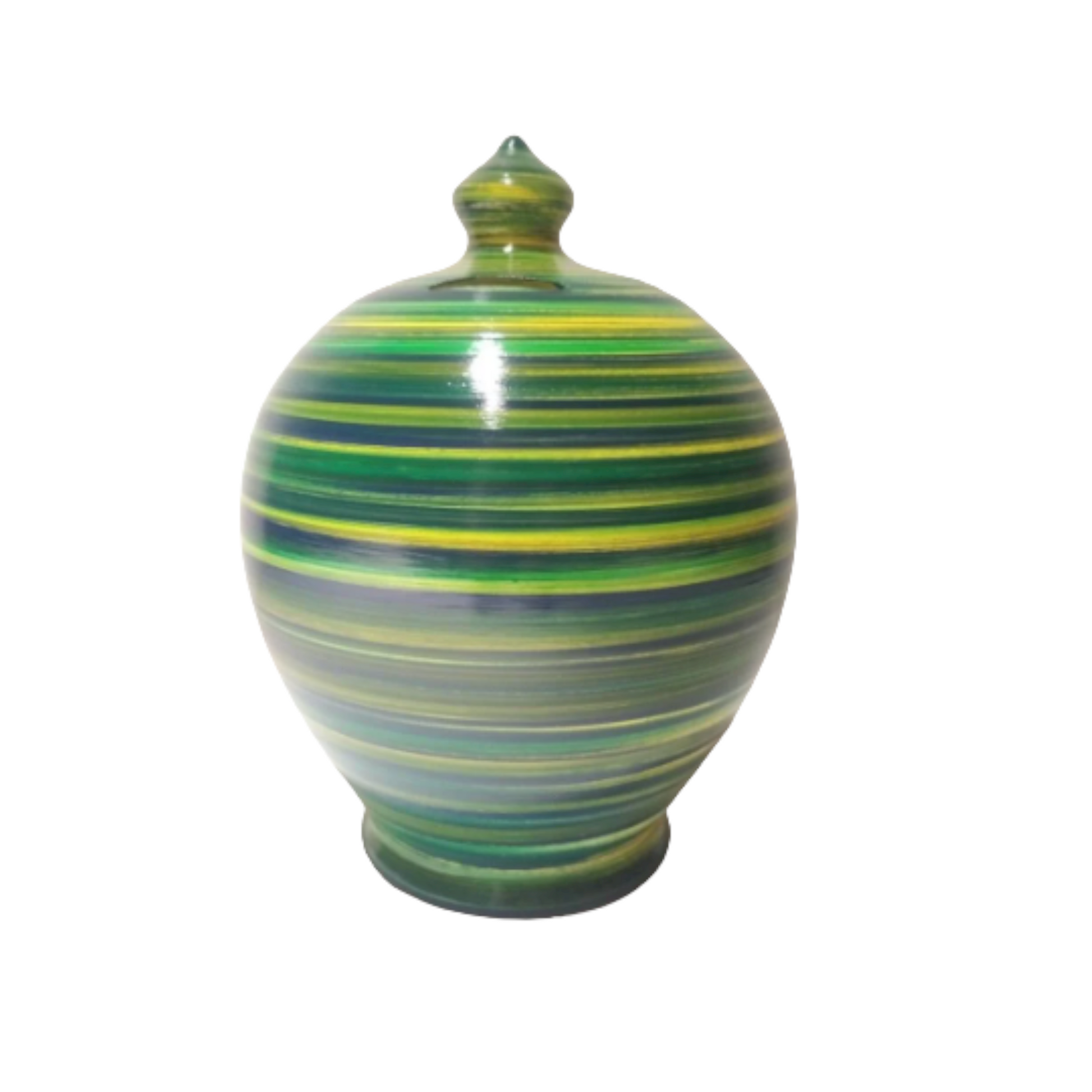 Curvy, gorgeous, precious and one of the most classy and thoughtful gifts for a man or a woman! Handmade and hand painted in my studio in Rome, Italy.  Size: 17 cm = 6.70 inches in height. Circumference: 44 cm = 17.32 inches. Made to order.  Colors: Yellow, Blue and Green, as in picture.   With hole and stopper plug, or without hole.