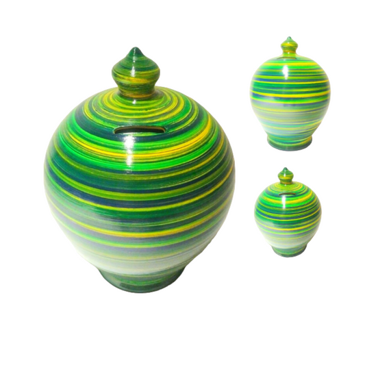 Curvy, gorgeous, precious and one of the most classy and thoughtful gifts for a man or a woman! Handmade and hand painted in my studio in Rome, Italy.  Size: 17 cm = 6.70 inches in height. Circumference: 44 cm = 17.32 inches. Made to order.  Colors: Yellow, Blue and Green, as in picture.   With hole and stopper plug, or without hole.