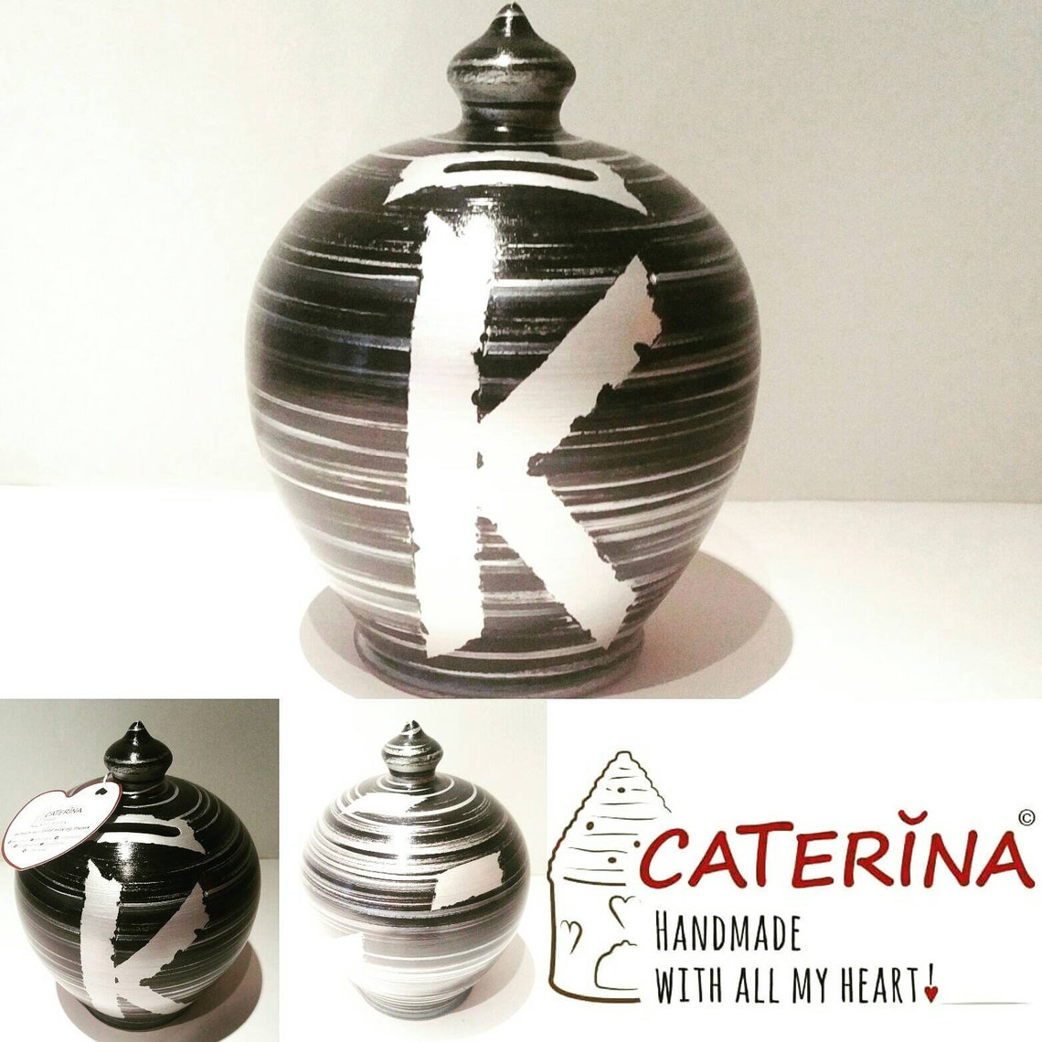 Piggy bank, large piggy bank, big coin bank, initial piggy bank, letter piggy bank