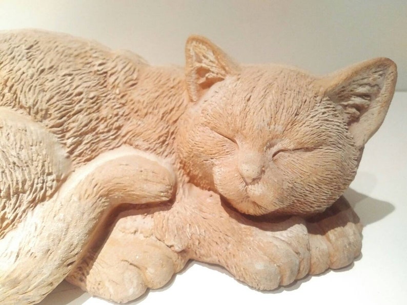 Sleeping cat statue, Cat, Pottery Cat, Outdoor garden decor, Outdoor Cat Statue