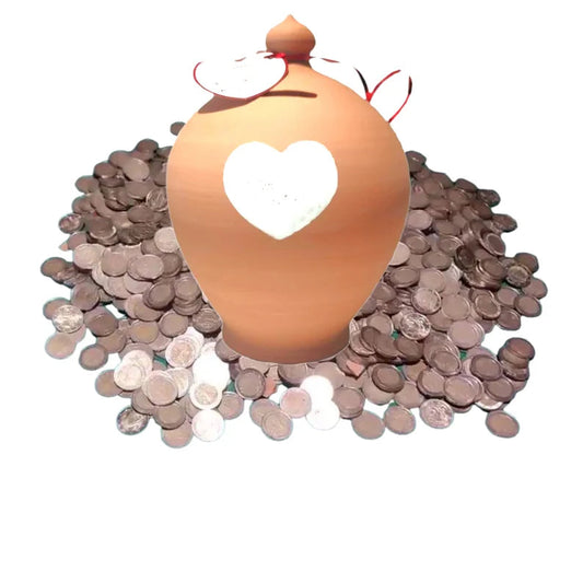 Handmade in Italy, custom made and full of love! Our coin banks will make you love saving money!  💰Size: 20 cm = 7.87 inches in height. Circumference: 52 cm = 20 inch.  Coin Bank Color: Natural clay, not lacquered.  Heart Color: 1 White heart lacquered, as in picture.  With hole and stopper plug, or without hole.  This item is entirely handmade and is signed by me at the bottom.