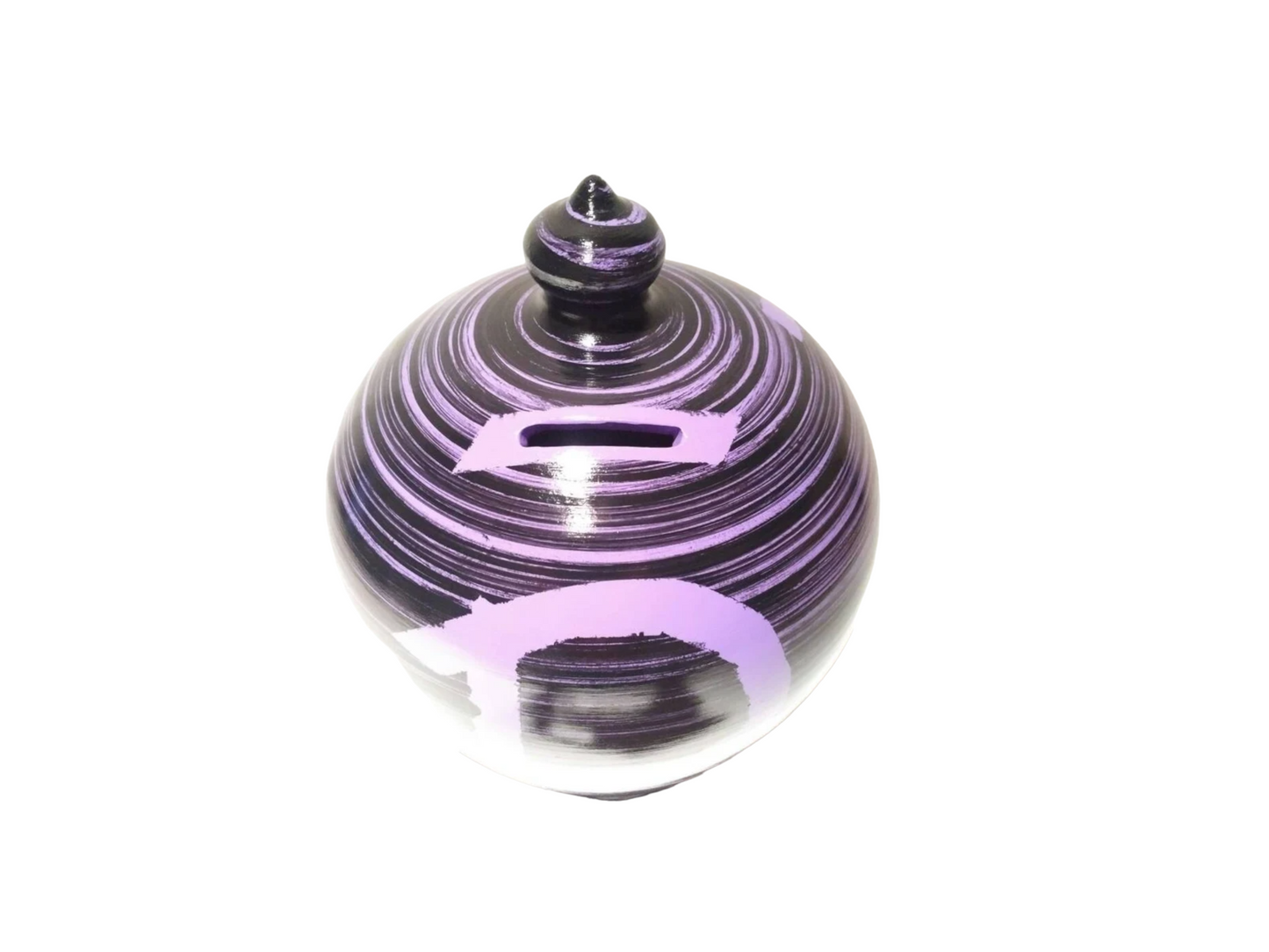 Piggy bank, coin bank, Purple and Black Piggy Bank, pottery piggy bank