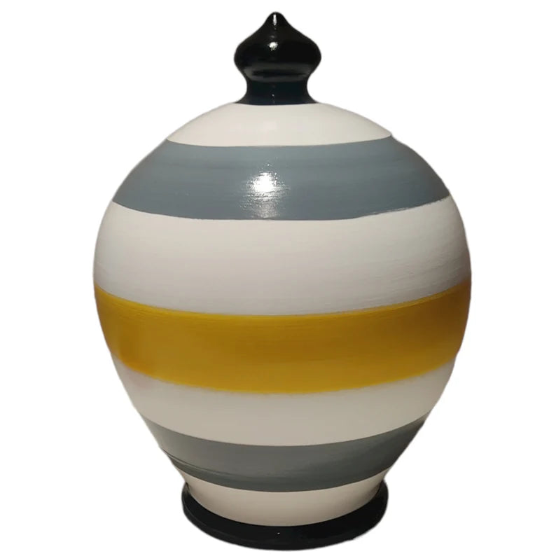 Italian Pottery Piggy bank. White, Grey, Yellow and black. Handmade in Rome, Italy.
