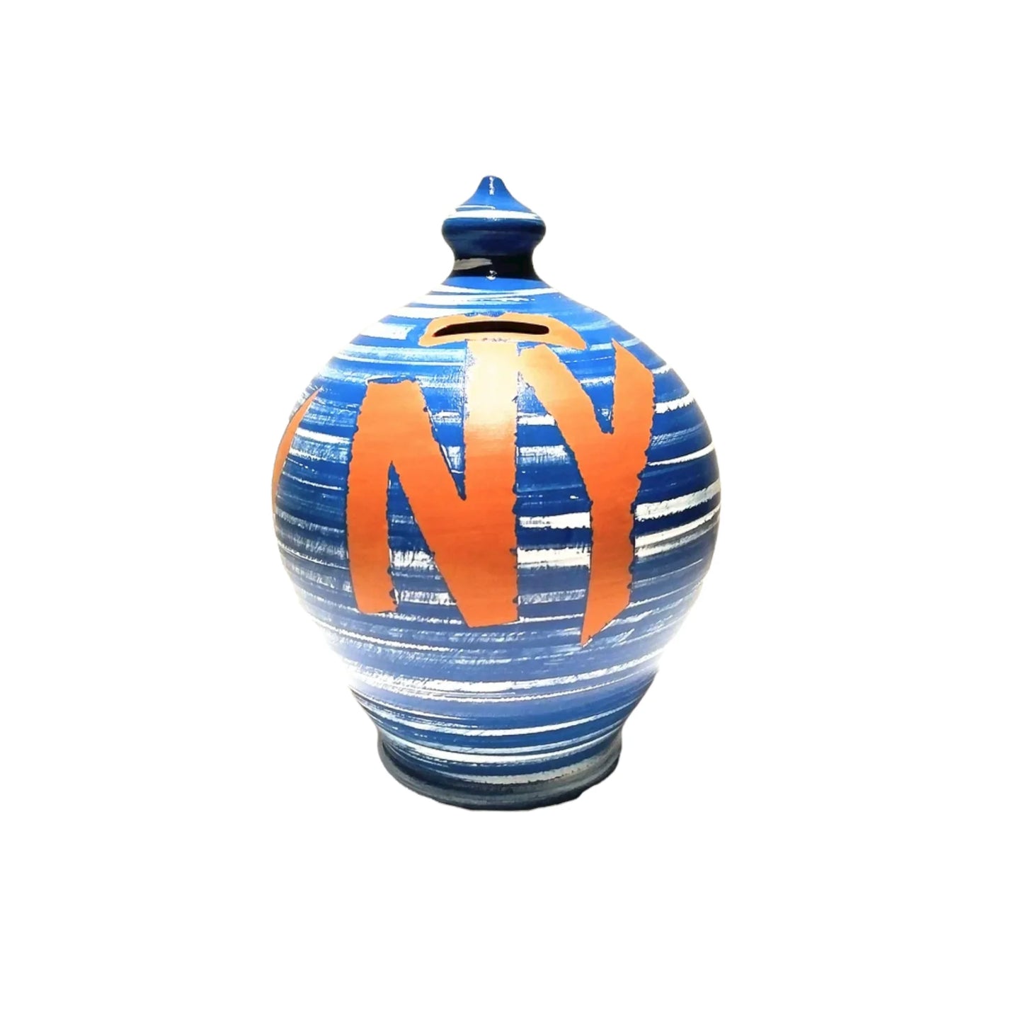 Travel Fund Piggy Bank. A great gift idea for both women and men!  💰Size: 20 cm = 7.87 inches in height / Circumference: 52 cm = 20 inch.  Colors: White, Cobalt Blue and terracotta, as in picture.  With hole and stopper plug, or without hole.