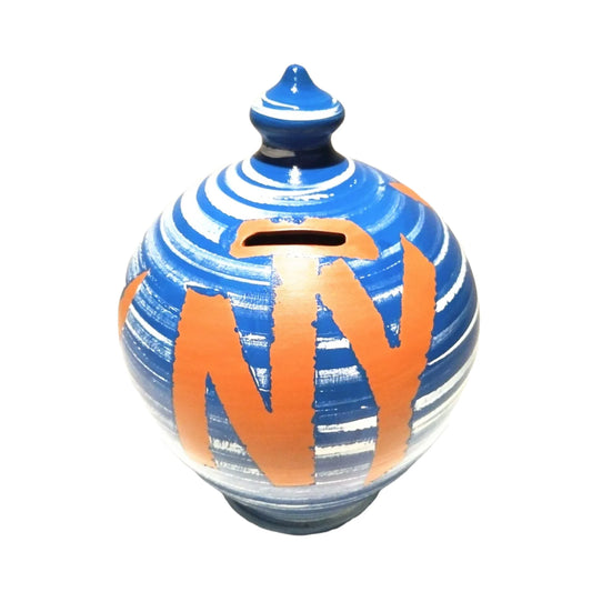 Travel Fund Piggy Bank. A great gift idea for both women and men!  💰Size: 20 cm = 7.87 inches in height / Circumference: 52 cm = 20 inch.  Colors: White, Cobalt Blue and terracotta, as in picture.  With hole and stopper plug, or without hole.