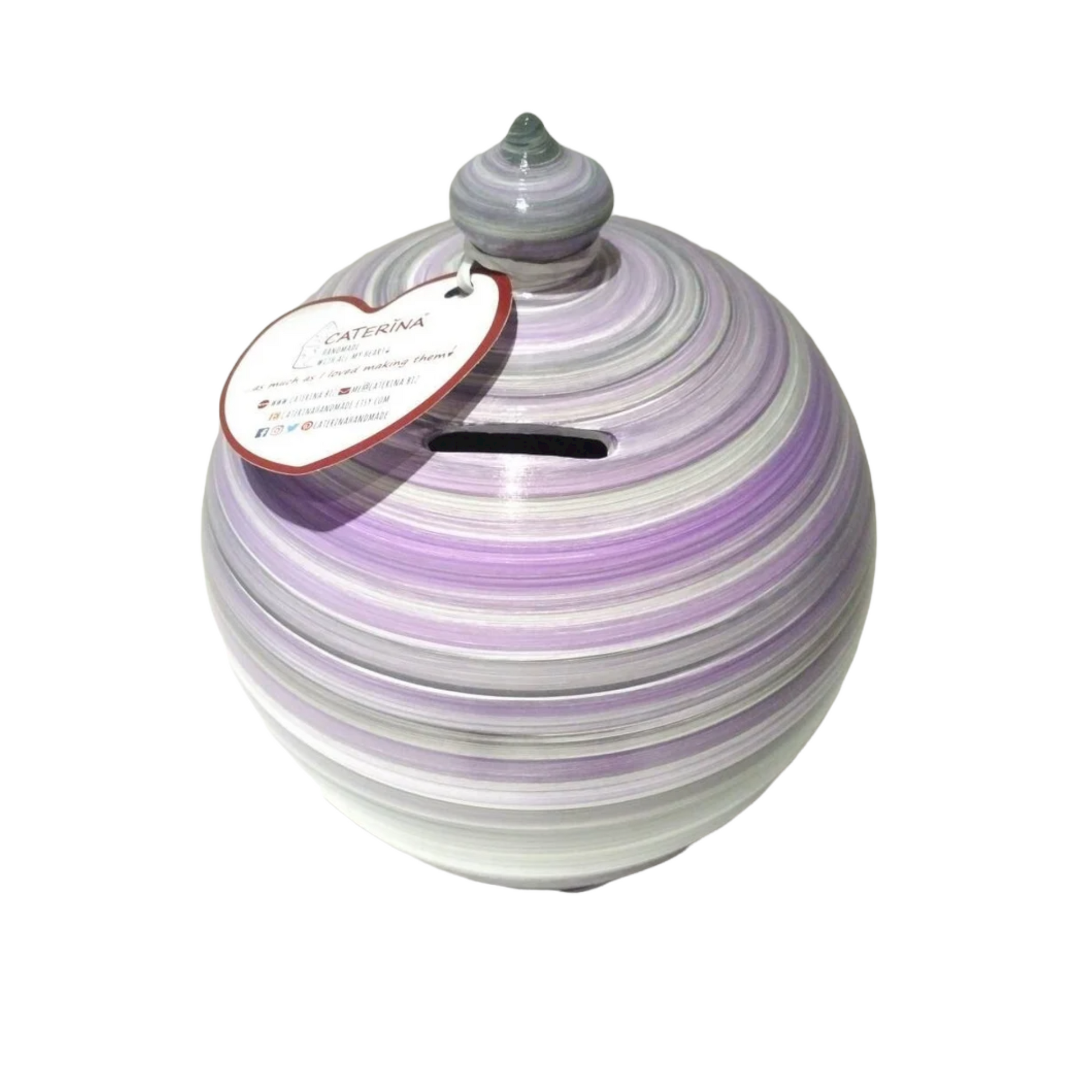 Colors: White, Grey, Purple. 💰Size: 15 cm = 5.90 inches in height. Circumference: 40 cm = 15.74 inches. With hole and stopper plug, or without hole. This item is entirely handmade and hand-painted with acrylic colors, and is signed by me at the bottom.