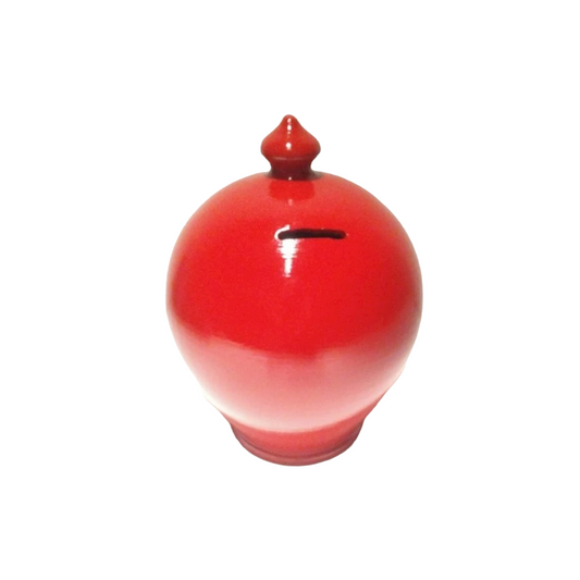 red ceramic piggy bank, italian handmade, with or without hole at the bottom.