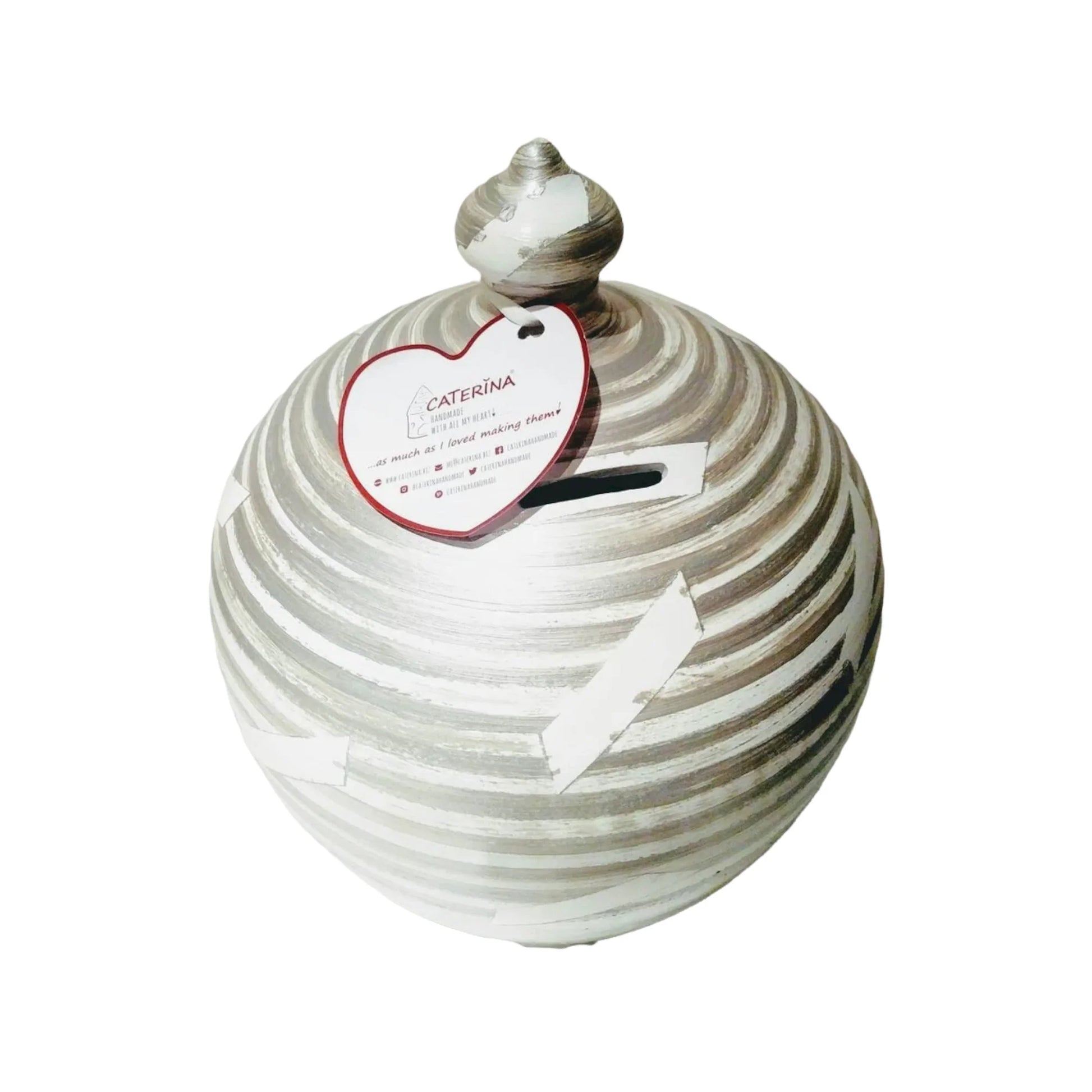 A coin bank for your cash savings, so stunning and stylish that you will never want to break open. Handmade to order in my studio in Rome, Italy, it is the perfect gift for women and men. Colors: Silver & White,  Size: 20 cm = 7.874 Inches. Circumference: 52 cm = 20 inch.  With hole and stopper plug, or without hole.