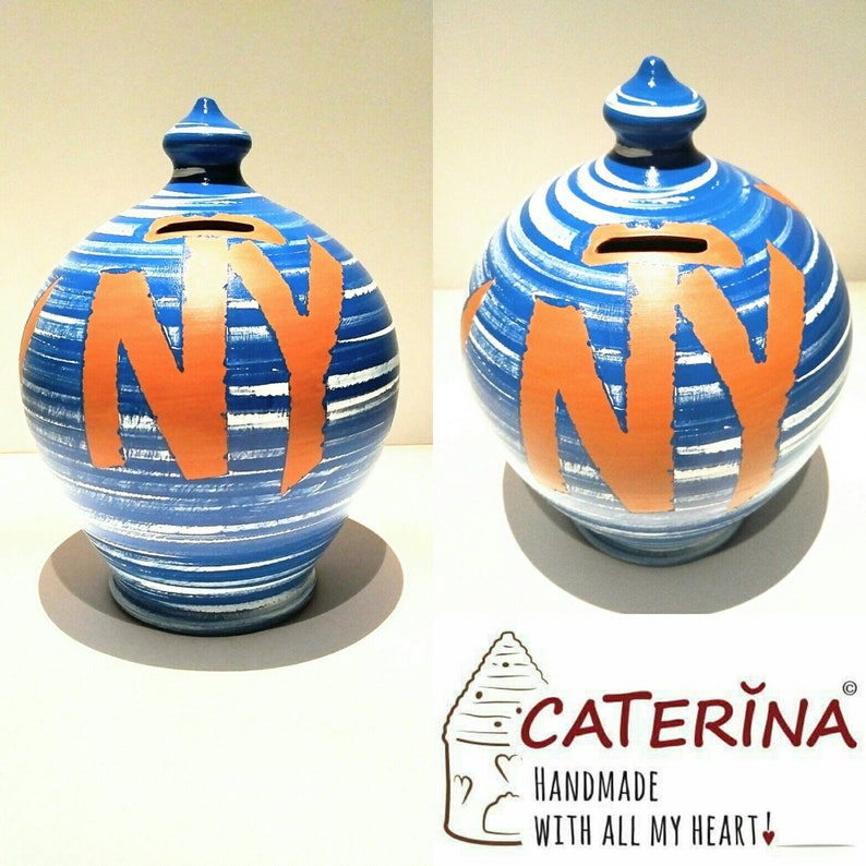 Travel Fund, Piggy bank, Adult Penny Bank, Money Bank Adult.  Size: 30 cm = 11,811 Inches. Made to order.  Colors: White, Cobalt Blue and terracotta.  With hole and stopper plug, or without hole.